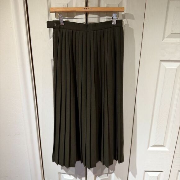 MINT VTG Lloyd Williams 100% Pure Wool Olive Green High Waist Pleated Midi Skirt - Picture 6 of 12